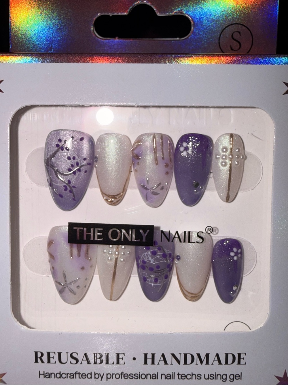 The only nails Handmade Reusable Purple & White Press-On Nails